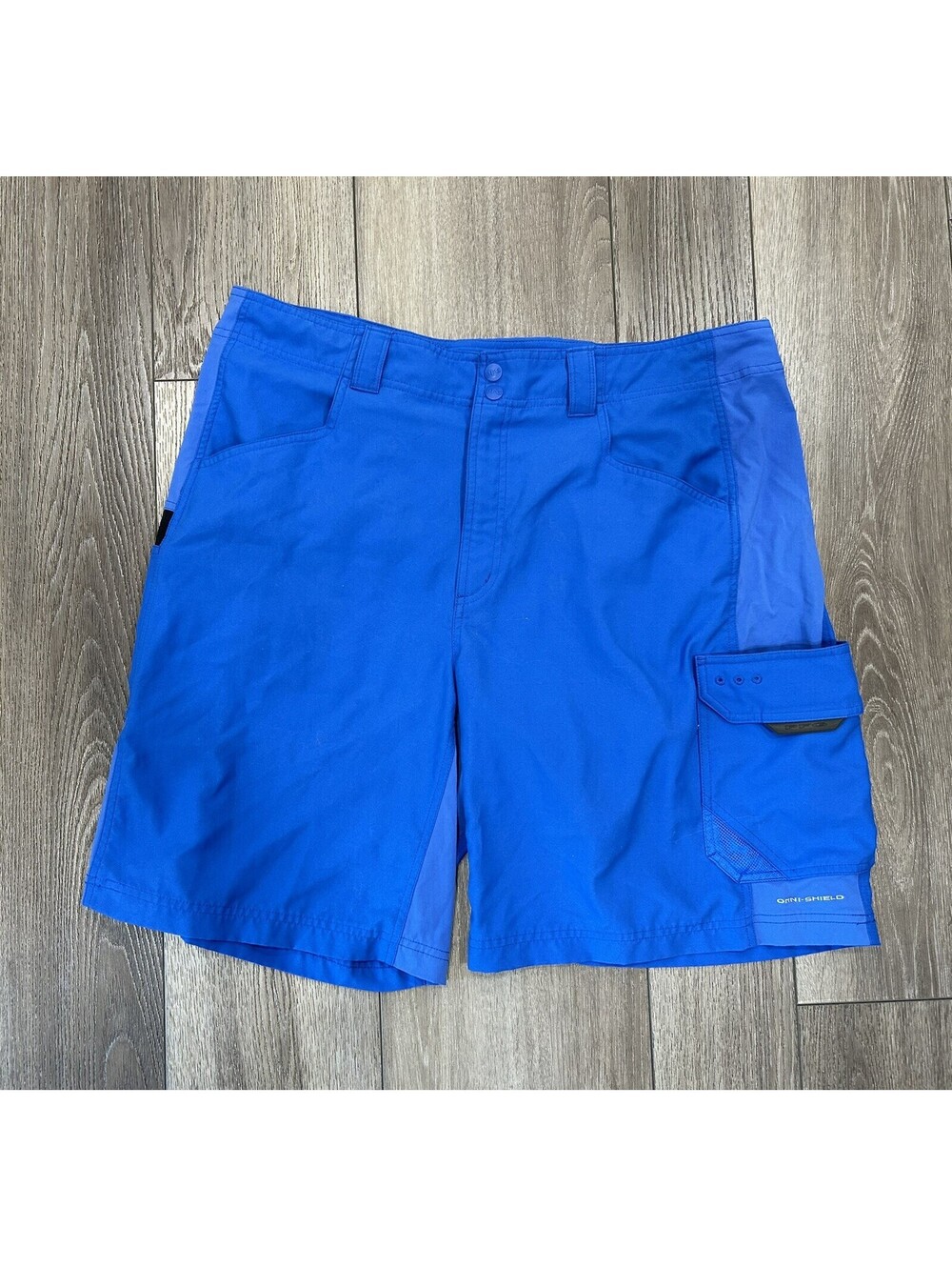 Columbia Shorts Mens 38 Blue Polyester Snap Button Omni-Shield PFG Fishing Gear